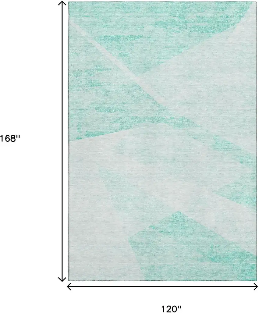 Aqua And Ivory Geometric Washable Area Rug With UV Protection Photo 3