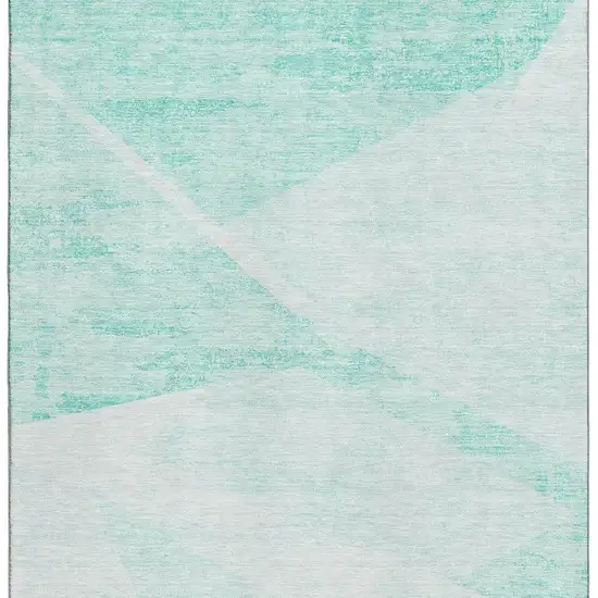 Aqua And Ivory Geometric Washable Area Rug With UV Protection Photo 4