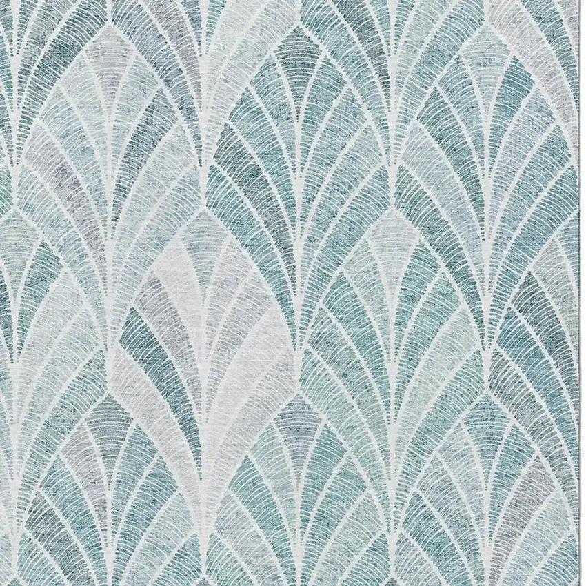 Aqua And Ivory Geometric Washable Area Rug With UV Protection Photo 3