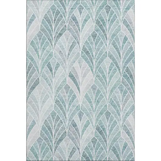 Aqua And Ivory Geometric Washable Area Rug With UV Protection Photo 1