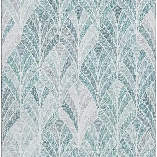 Aqua And Ivory Geometric Washable Area Rug With UV Protection Photo 4