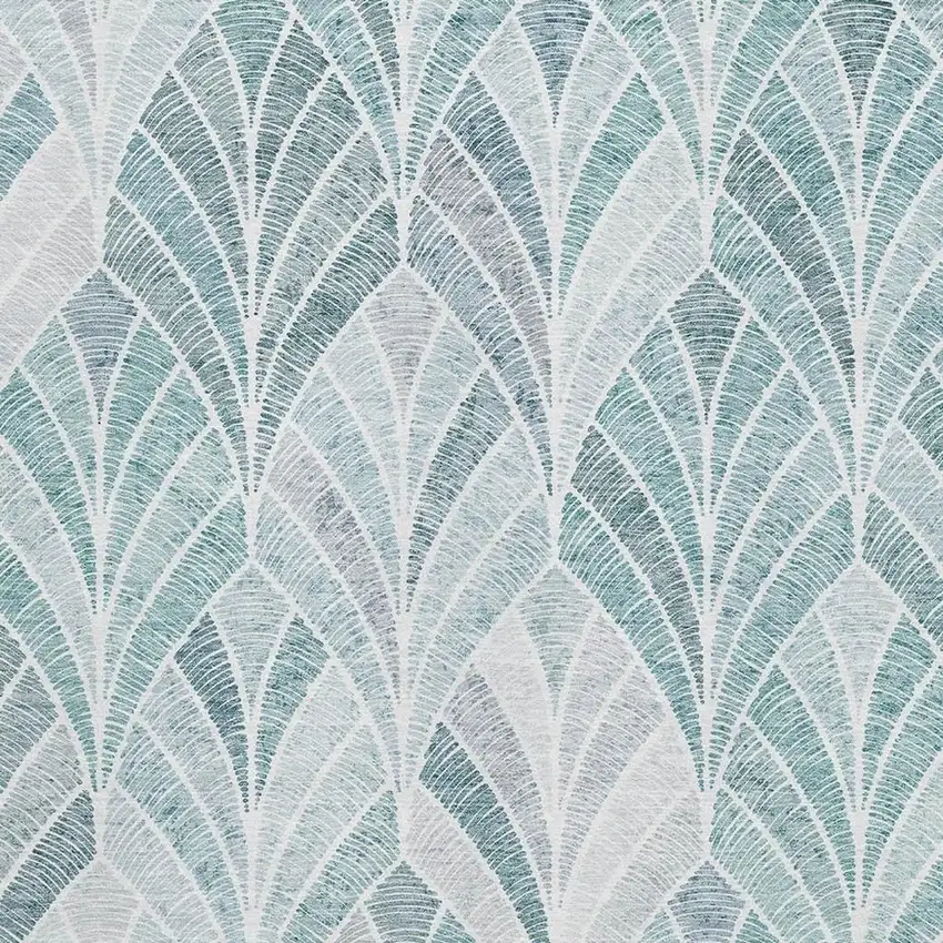 Aqua And Ivory Geometric Washable Area Rug With UV Protection Photo 3