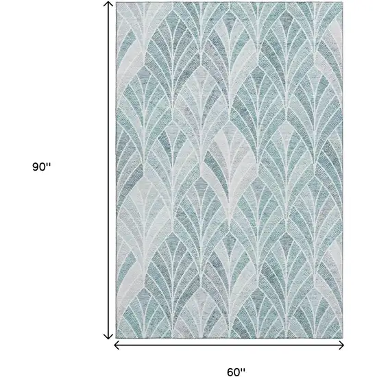 Aqua And Ivory Geometric Washable Area Rug With UV Protection Photo 3