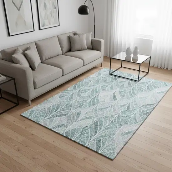 Aqua And Ivory Geometric Washable Area Rug With UV Protection Photo 2