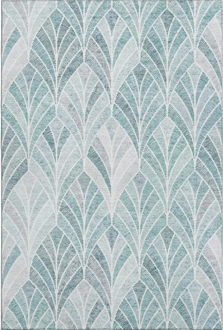Aqua And Ivory Geometric Washable Area Rug With UV Protection Photo 1
