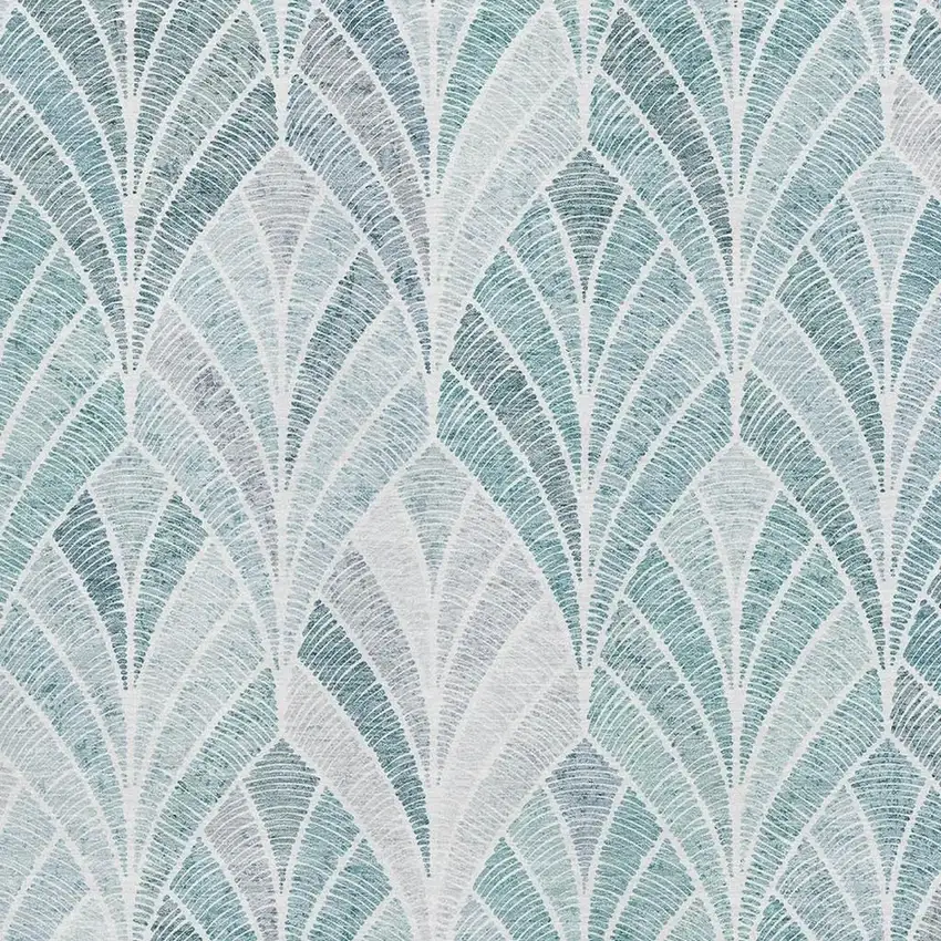 Aqua And Ivory Geometric Washable Area Rug With UV Protection Photo 3