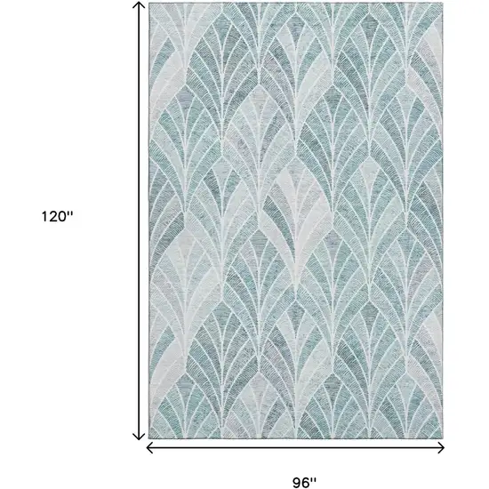 Aqua And Ivory Geometric Washable Area Rug With UV Protection Photo 3