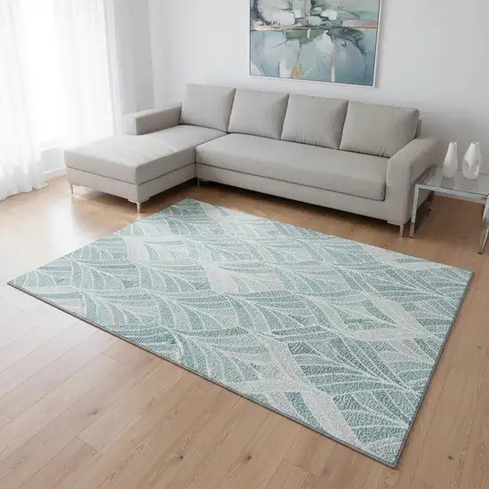 Aqua And Ivory Geometric Washable Area Rug With UV Protection Photo 2