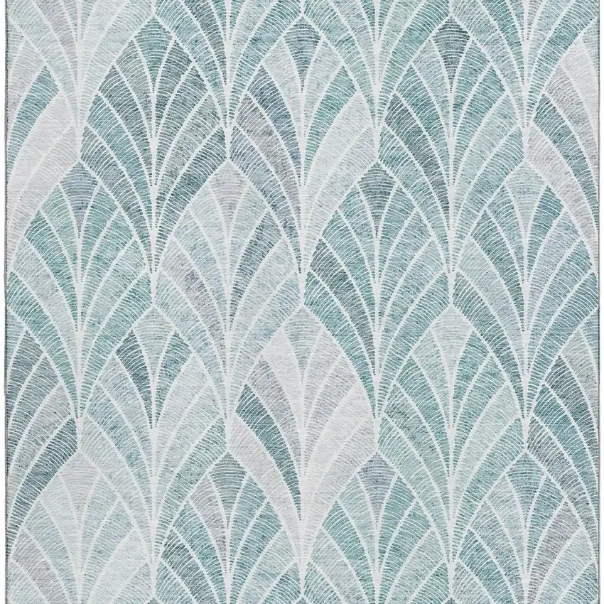 Aqua And Ivory Geometric Washable Area Rug With UV Protection Photo 4