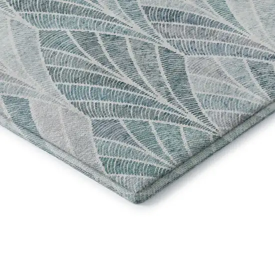 Aqua And Ivory Geometric Washable Area Rug With UV Protection Photo 8