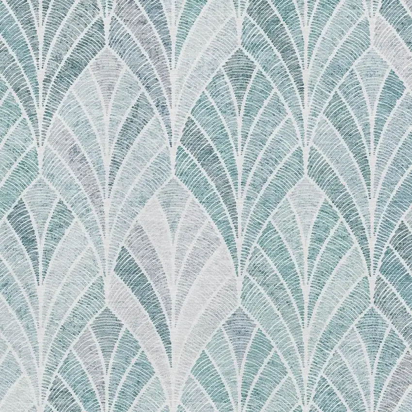 Aqua And Ivory Geometric Washable Area Rug With UV Protection Photo 3