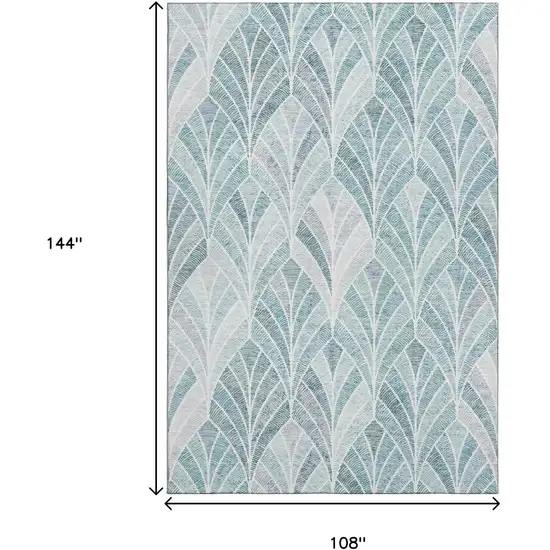 Aqua And Ivory Geometric Washable Area Rug With UV Protection Photo 3
