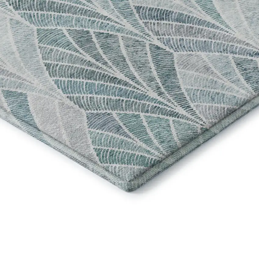 Aqua And Ivory Geometric Washable Area Rug With UV Protection Photo 8