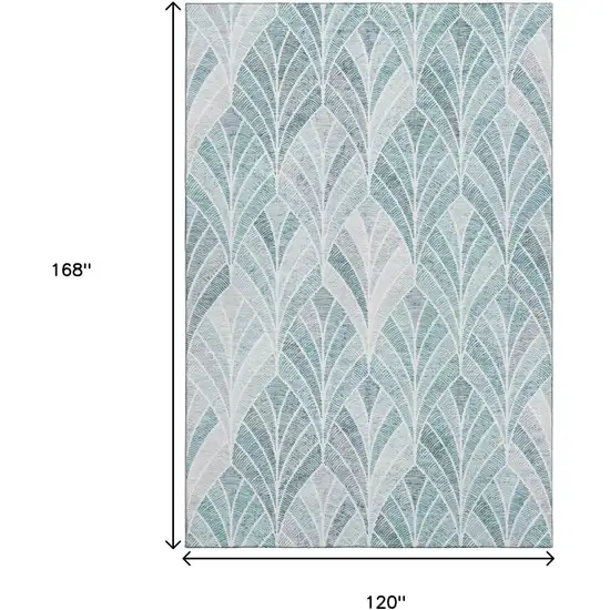 Aqua And Ivory Geometric Washable Area Rug With UV Protection Photo 3