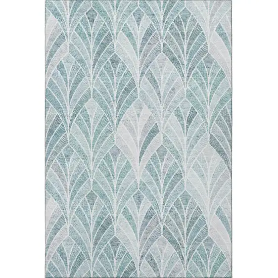 Aqua And Ivory Geometric Washable Area Rug With UV Protection Photo 4