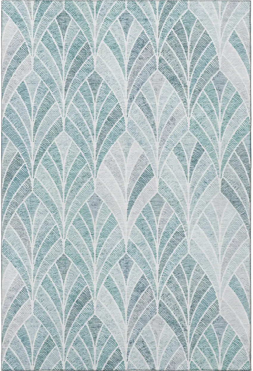 Aqua And Ivory Geometric Washable Area Rug With UV Protection Photo 4