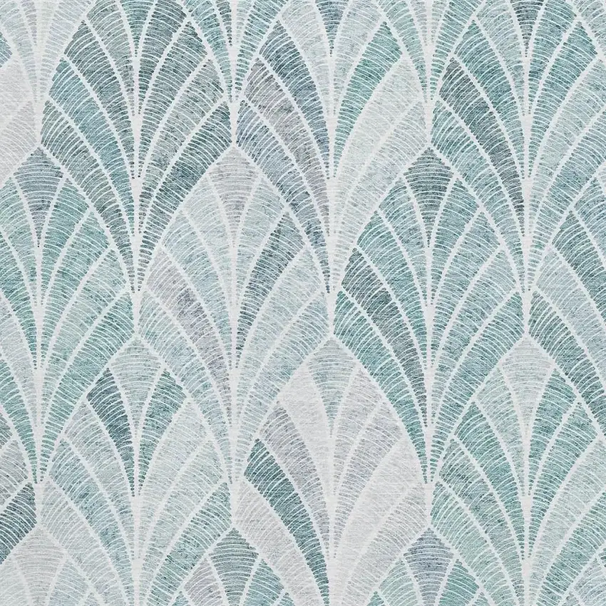 Aqua And Ivory Geometric Washable Area Rug With UV Protection Photo 3