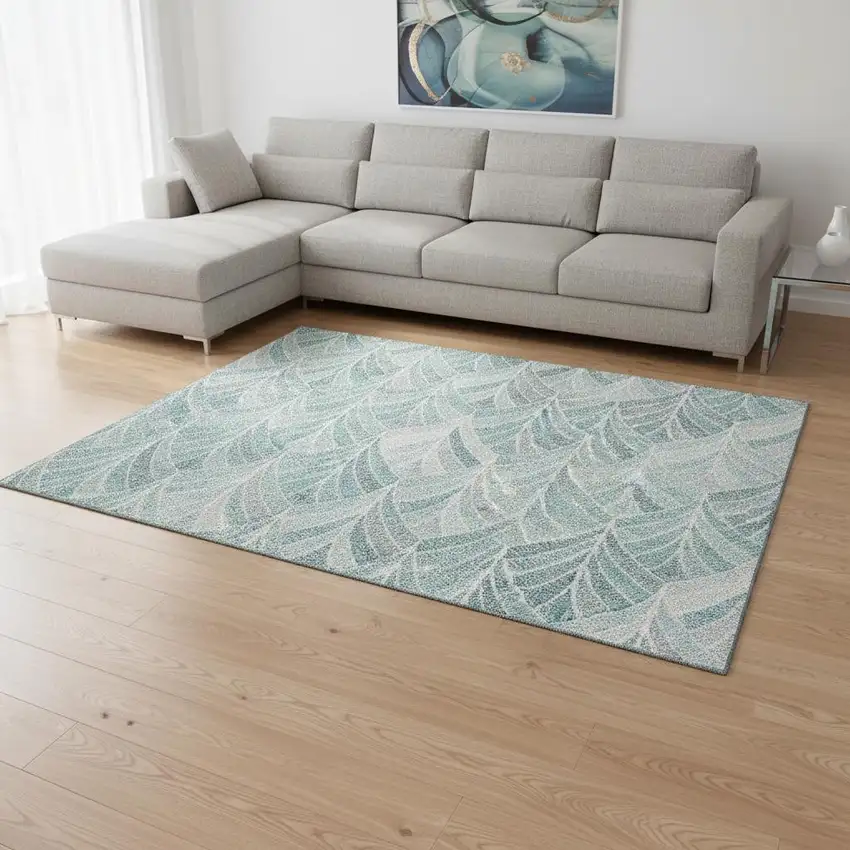 Aqua And Ivory Geometric Washable Area Rug With UV Protection Photo 2