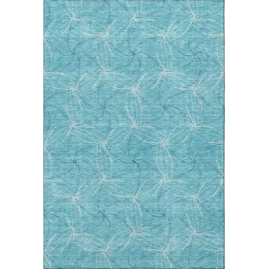 Aqua And Ivory Geometric Washable Area Rug With UV Protection Photo 3