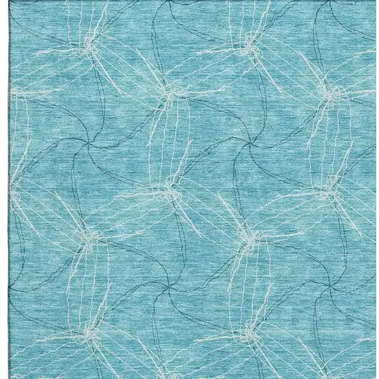 Aqua And Ivory Geometric Washable Area Rug With UV Protection Photo 2