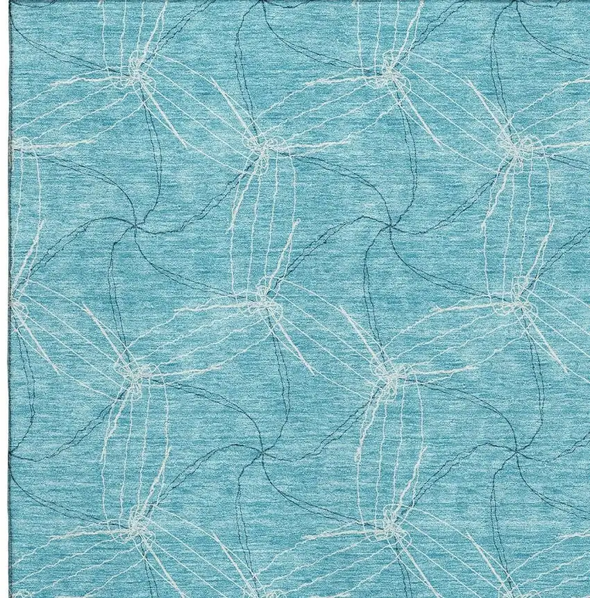Aqua And Ivory Geometric Washable Area Rug With UV Protection Photo 2