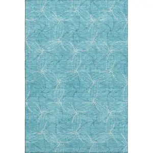 Photo of Aqua And Ivory Geometric Washable Area Rug With UV Protection