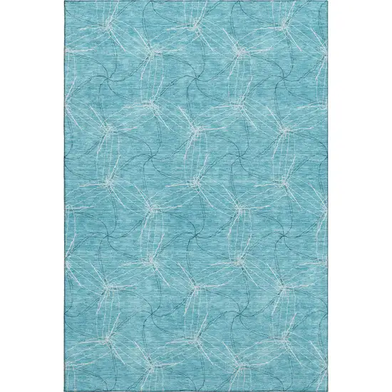 Aqua And Ivory Geometric Washable Area Rug With UV Protection Photo 1