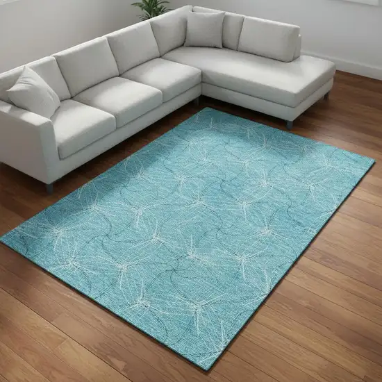 Aqua And Ivory Geometric Washable Area Rug With UV Protection Photo 2