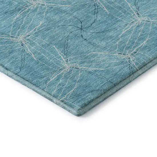 Aqua And Ivory Geometric Washable Area Rug With UV Protection Photo 8