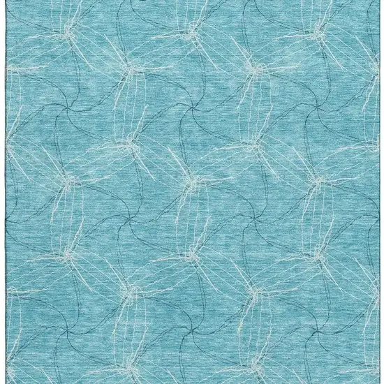 Aqua And Ivory Geometric Washable Area Rug With UV Protection Photo 2