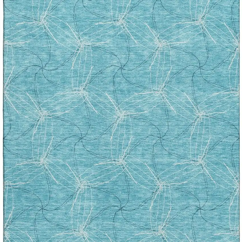 Aqua And Ivory Geometric Washable Area Rug With UV Protection Photo 2