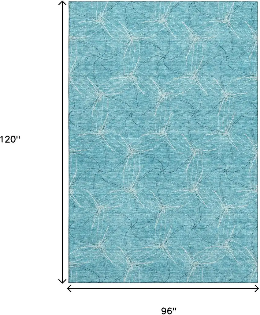 Aqua And Ivory Geometric Washable Area Rug With UV Protection Photo 8