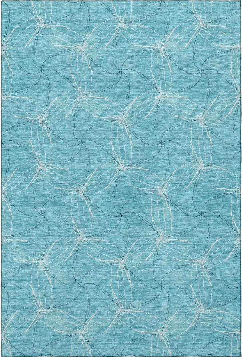 Aqua And Ivory Geometric Washable Area Rug With UV Protection Photo 3