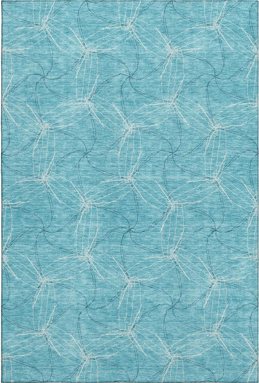 Aqua And Ivory Geometric Washable Area Rug With UV Protection Photo 1