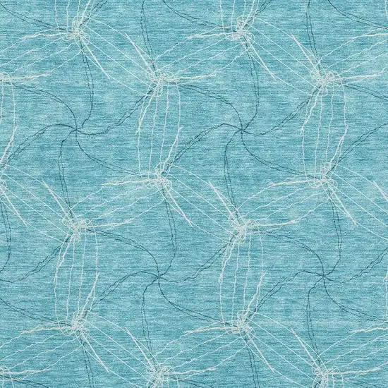 Aqua And Ivory Geometric Washable Area Rug With UV Protection Photo 2