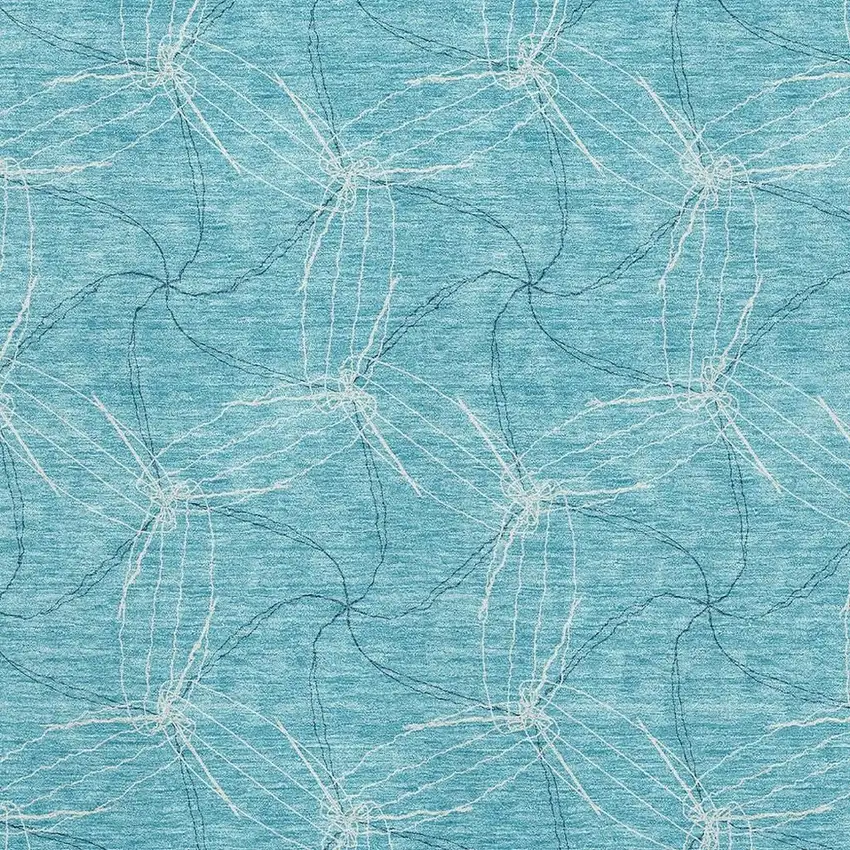 Aqua And Ivory Geometric Washable Area Rug With UV Protection Photo 2