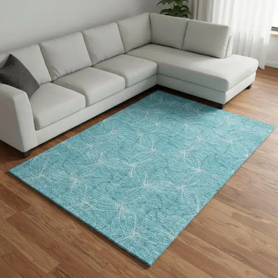Aqua And Ivory Geometric Washable Area Rug With UV Protection Photo 2