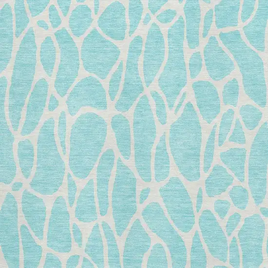 Aqua And Ivory Geometric Washable Area Rug With UV Protection Photo 3