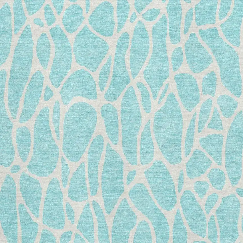 Aqua And Ivory Geometric Washable Area Rug With UV Protection Photo 3