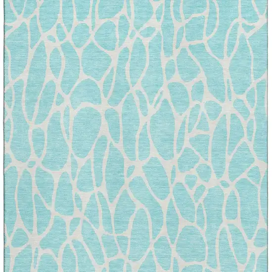 Aqua And Ivory Geometric Washable Area Rug With UV Protection Photo 4