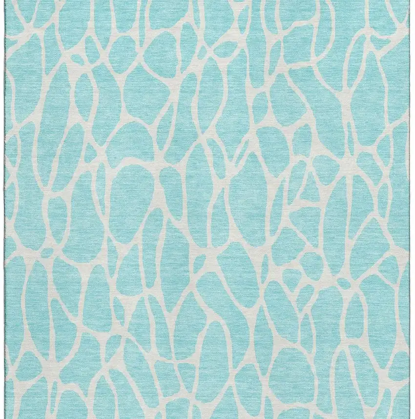 Aqua And Ivory Geometric Washable Area Rug With UV Protection Photo 4