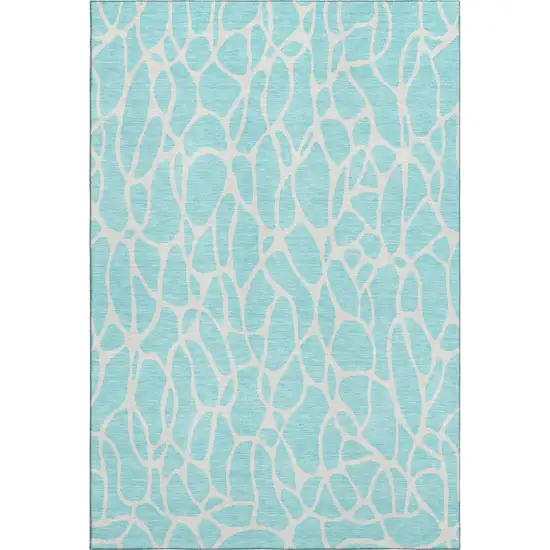 Aqua And Ivory Geometric Washable Area Rug With UV Protection Photo 6