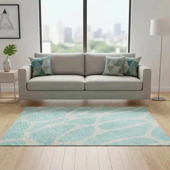 Aqua And Ivory Geometric Washable Area Rug With UV Protection Photo 2
