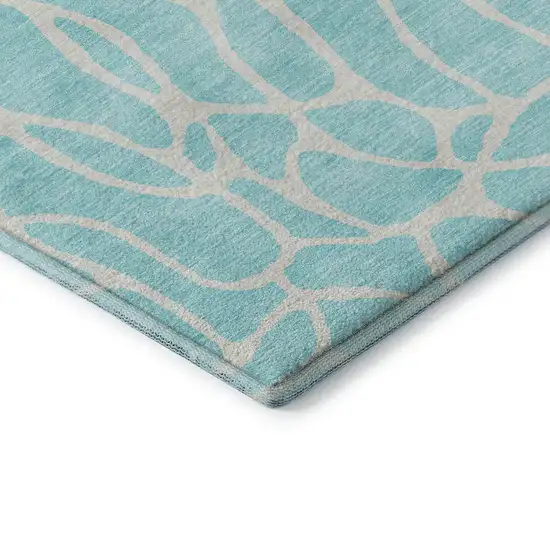 Aqua And Ivory Geometric Washable Area Rug With UV Protection Photo 8