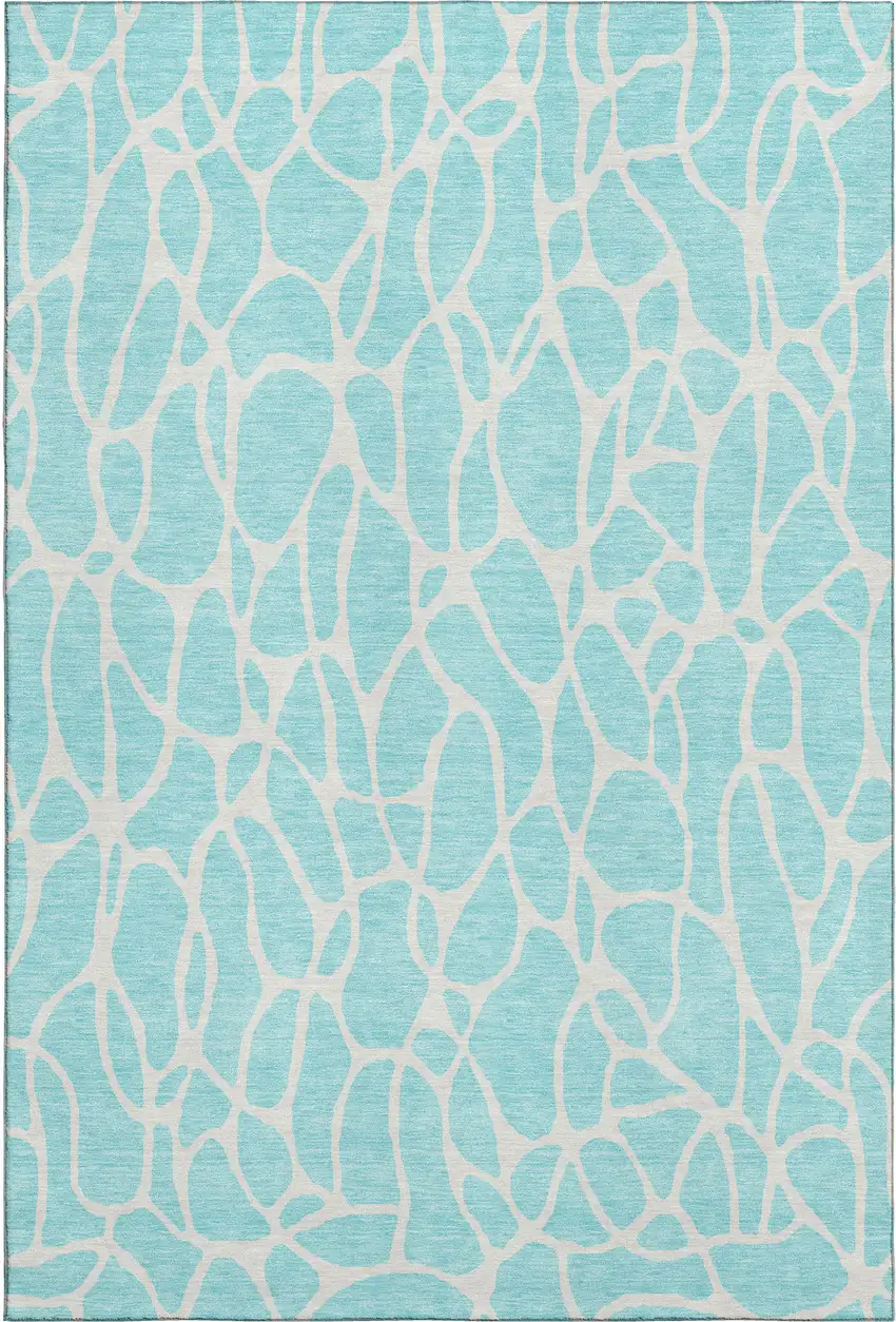 Aqua And Ivory Geometric Washable Area Rug With UV Protection Photo 6