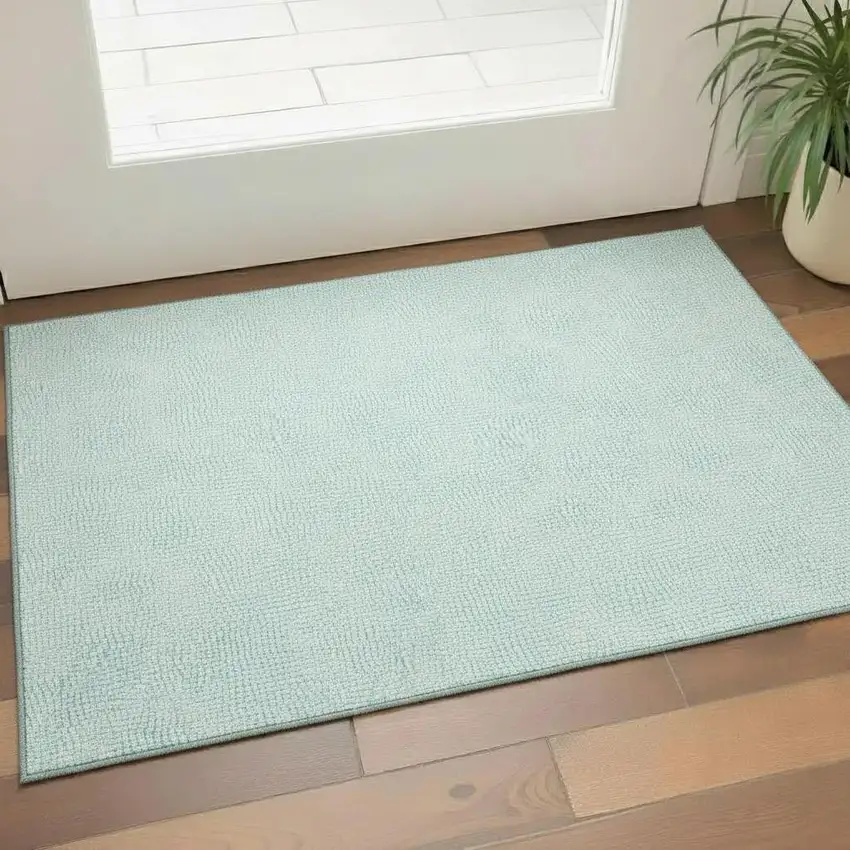 Aqua And Ivory Geometric Washable Area Rug With UV Protection Photo 2