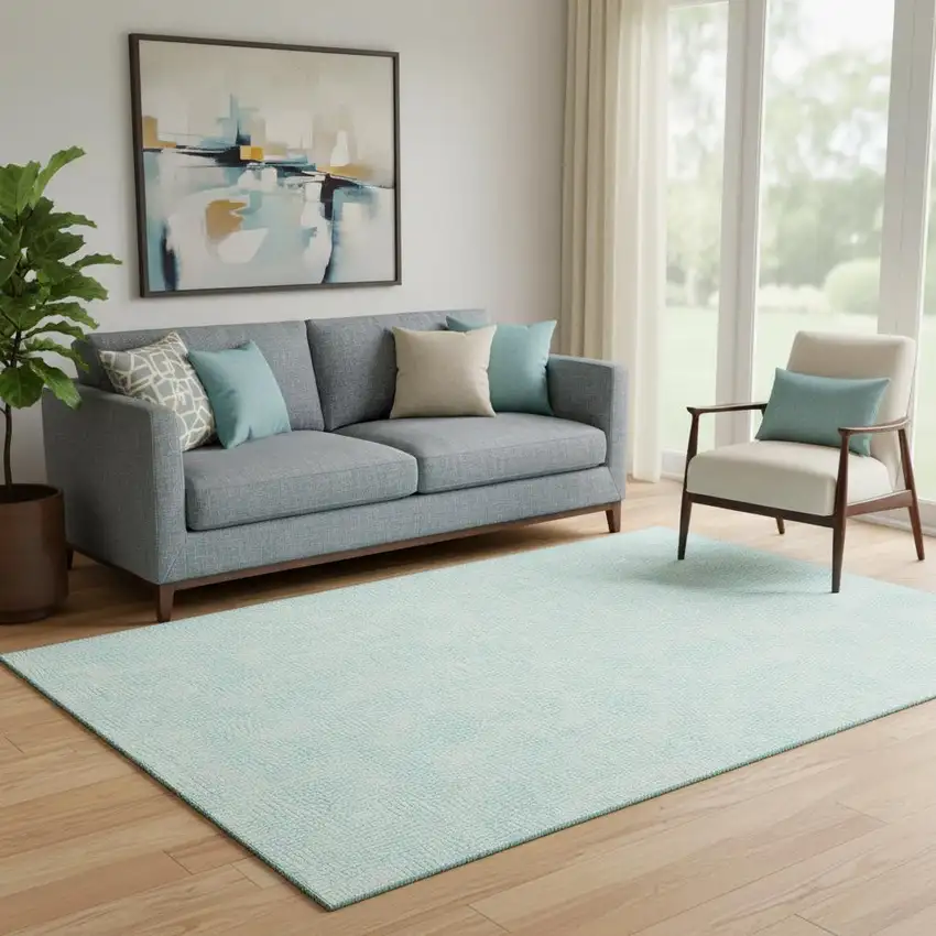 Aqua And Ivory Geometric Washable Area Rug With UV Protection Photo 2