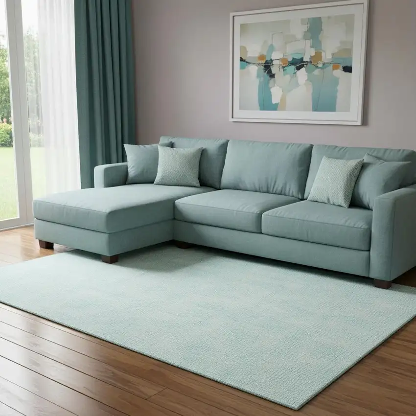 Aqua And Ivory Geometric Washable Area Rug With UV Protection Photo 2