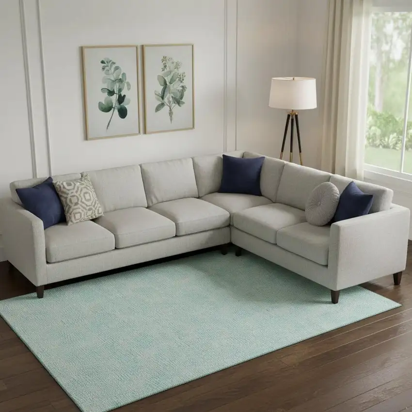 Aqua And Ivory Geometric Washable Area Rug With UV Protection Photo 2