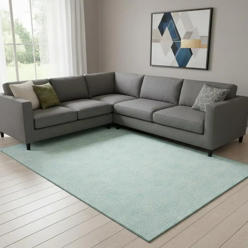 Aqua And Ivory Geometric Washable Area Rug With UV Protection Photo 2